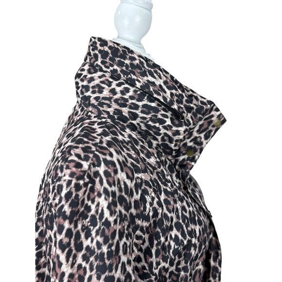 JM Collection Leopard Coat Jacket Womens M Brown Black Belted Waist Snap Button - Picture 5 of 16